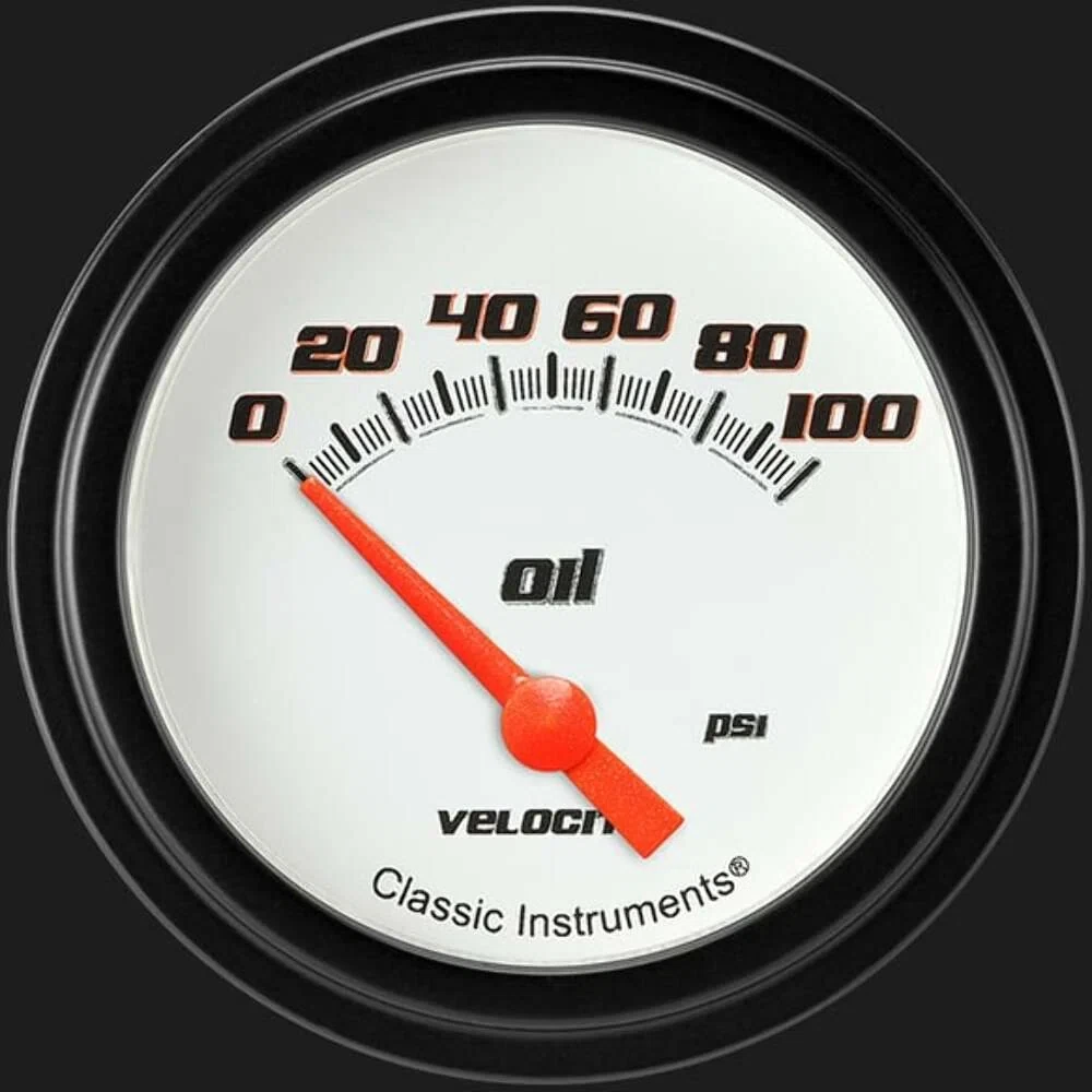 Velocity White 2 5_8_ Oil Pressure Gauge VS281WBLF